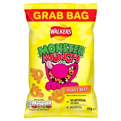 Walkers Monster Munch Roast Beef Snacks Crisps 40G (35 Pack)