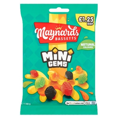 Maynard Bassetts Mini Gems Bag 130G (10 Pack) Price Marked £1.25