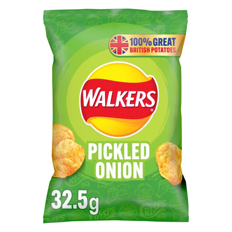 Walkers Pickled Onion Crisps 32.5g (32 Pack)