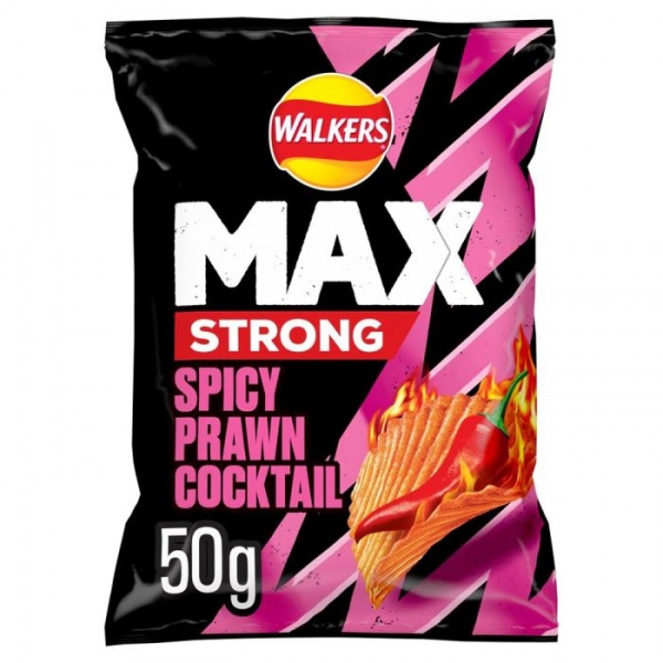 Walkers Max Strong Spicy Prawn Cocktail Crisps 50G (24 Pack)