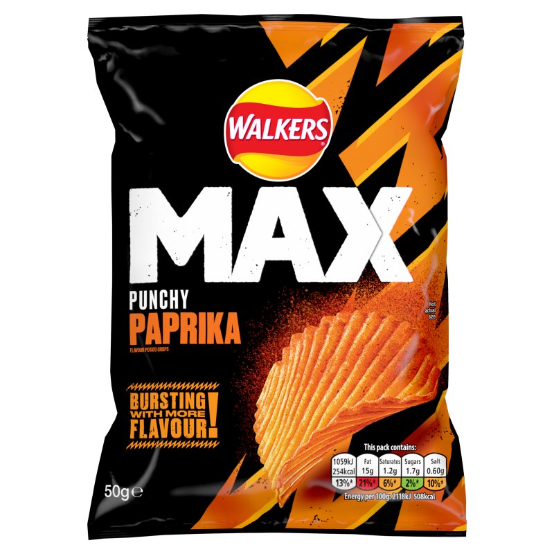 Walkers Max Punchy Paprika Crisps 50G (24 Pack)