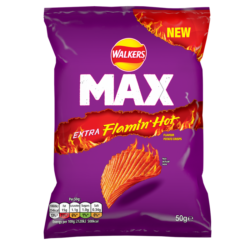 Walkers Max Extra Flamin Hot Crisps 50G (24 Pack)