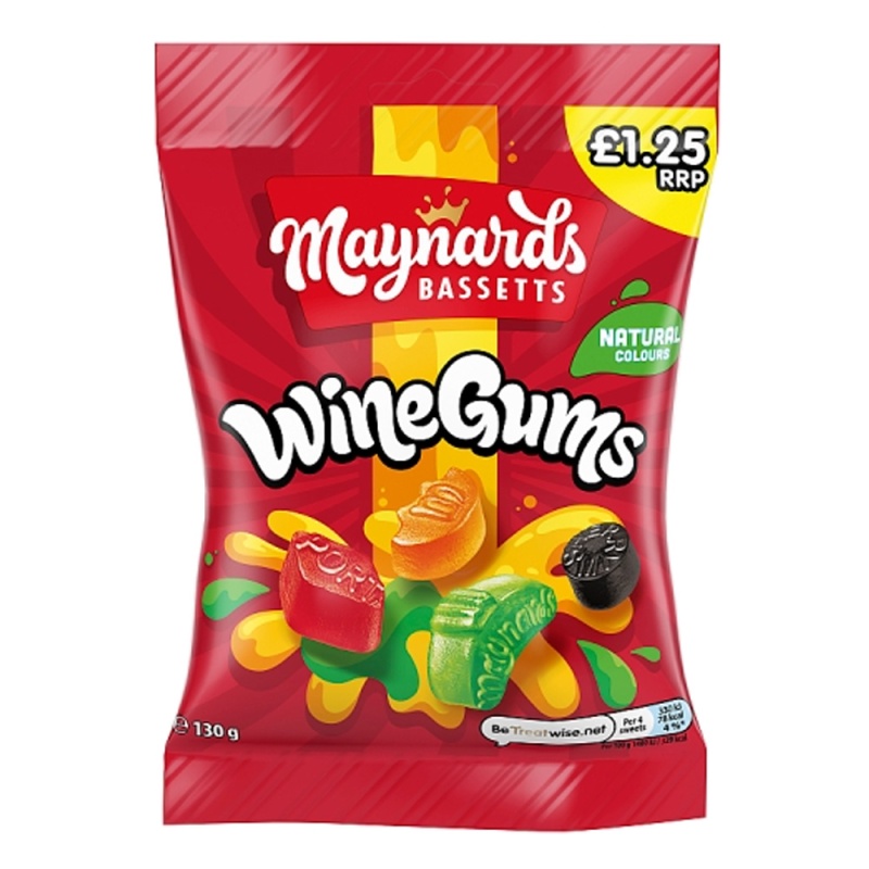 Maynards Bassetts Wine Gums Bag 130G (10 Pack) Price Marked £1.25